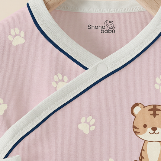 🐅 Little Tiger Organic Wrap Bodysuit (Soft Pink) ✨