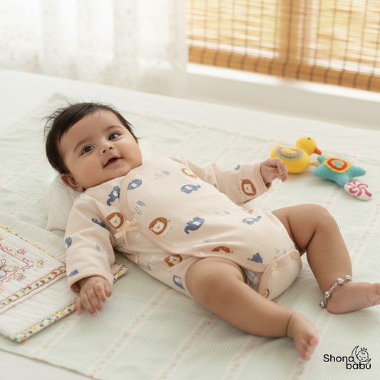 The Baby Zoo Adventure : Organic Cotton Unisex Kimono Baby Romper (Keeper) (Set of 3)