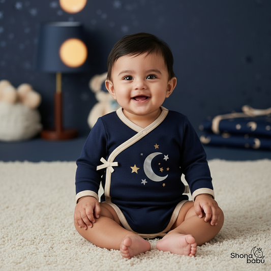🌙 Tiny Starscape Organic Wrap Bodysuit (Navy) ✨