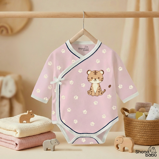 🐅 Little Tiger Organic Wrap Bodysuit (Soft Pink) ✨