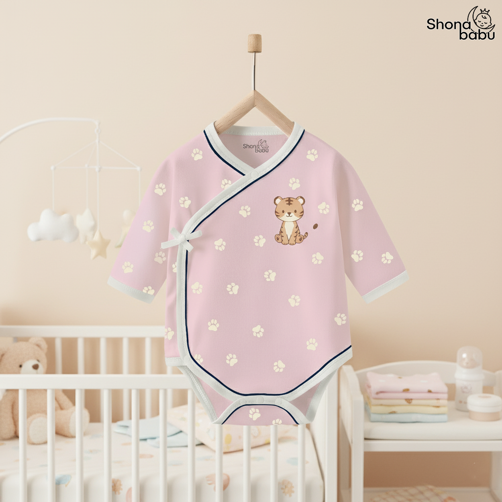 🐅 Little Tiger Organic Wrap Bodysuit (Soft Pink) ✨