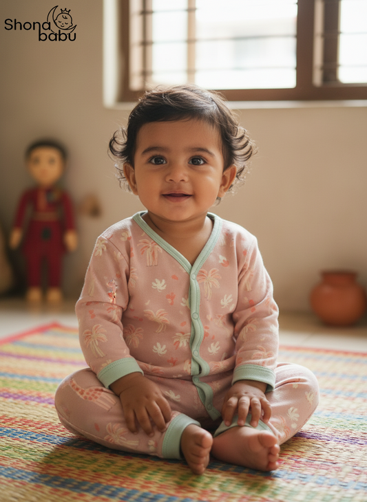 Premium Cotton Giraffe Baby Lounge Set – Soft Interlock PJs