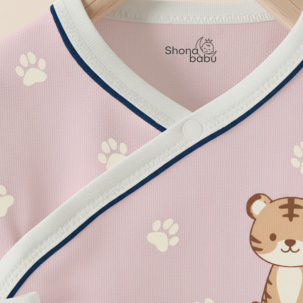 🐅 Little Tiger Organic Wrap Bodysuit (Soft Pink) ✨