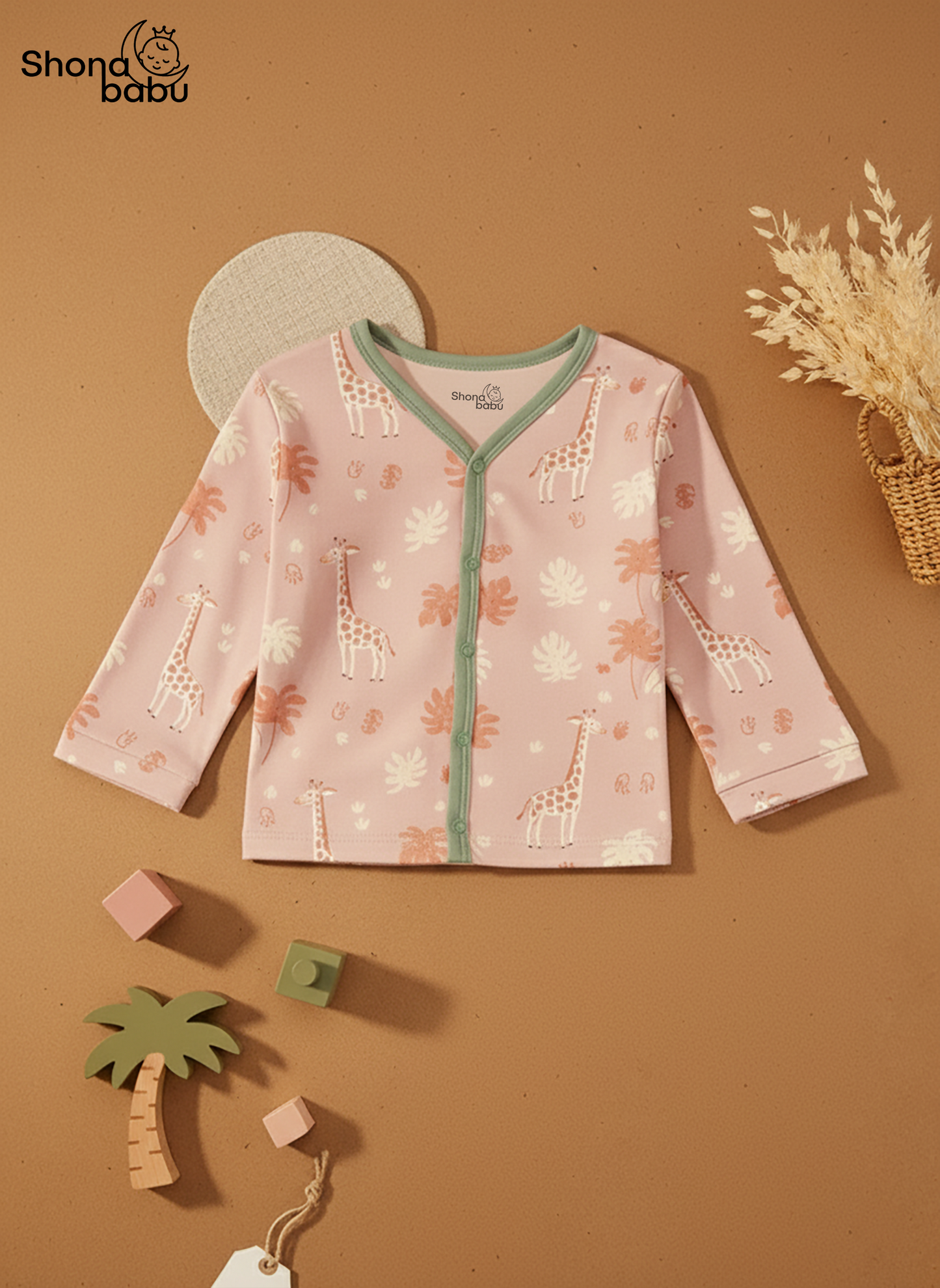 Premium Cotton Giraffe Baby Lounge Set – Soft Interlock PJs