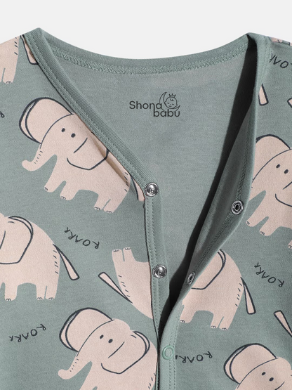 Premium Cotton Elephant Baby Lounge Set – Soft Interlock PJs