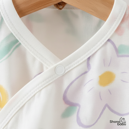 🌸 Pastel Floral Bunny Organic Wrap Bodysuit ✨