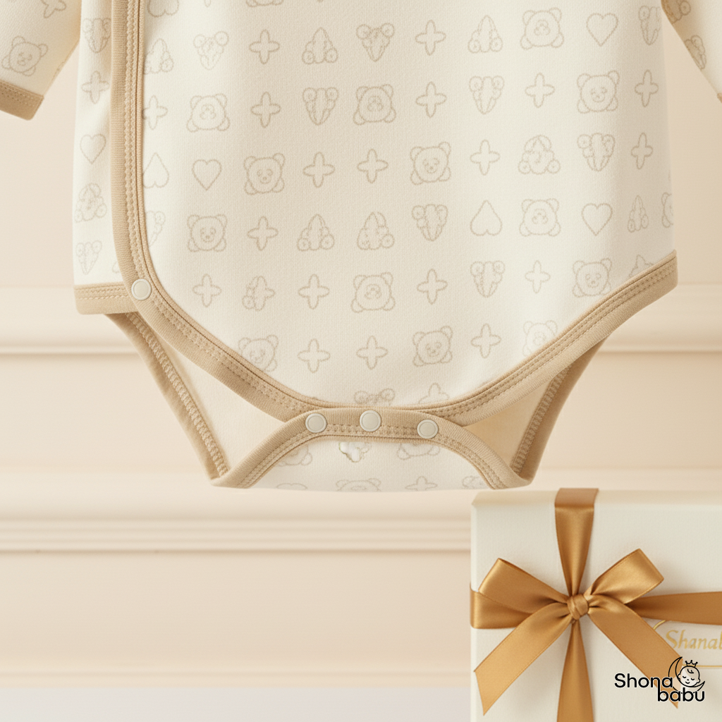 Designer Baby Organic Wrap Bodysuit (Bears & Hearts) ✨