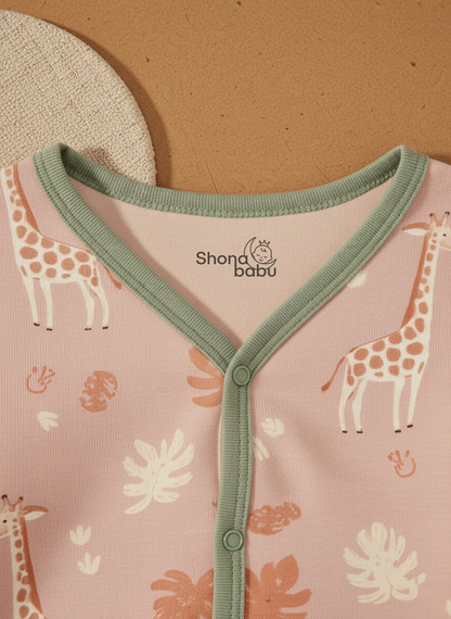 Premium Cotton Giraffe Baby Lounge Set – Soft Interlock PJs