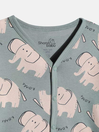 Premium Cotton Elephant Baby Lounge Set – Soft Interlock PJs