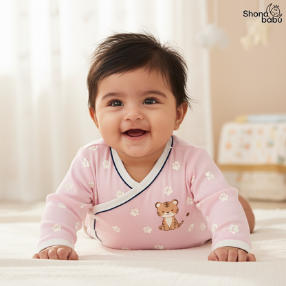 🐅 Little Tiger Organic Wrap Bodysuit (Soft Pink) ✨