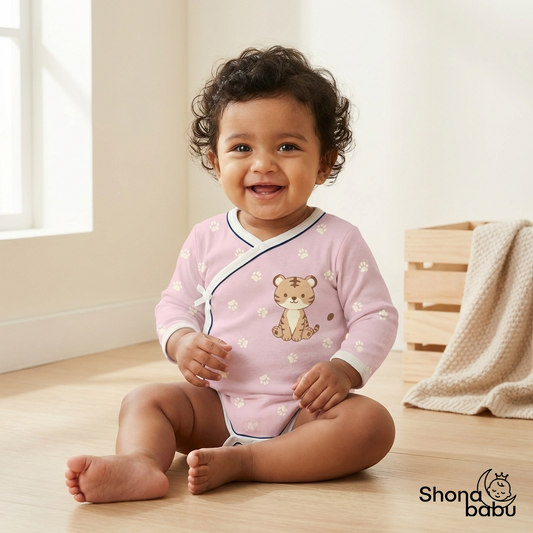 🐅 Little Tiger Organic Wrap Bodysuit (Soft Pink) ✨