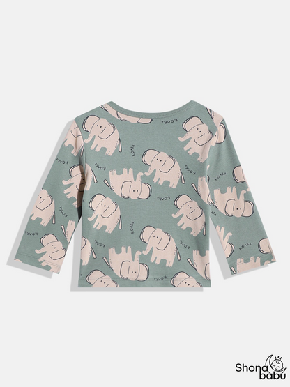 Premium Cotton Elephant Baby Lounge Set – Soft Interlock PJs