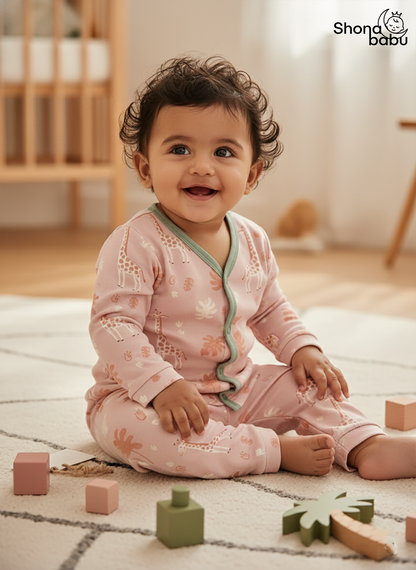 Premium Cotton Giraffe Baby Lounge Set – Soft Interlock PJs
