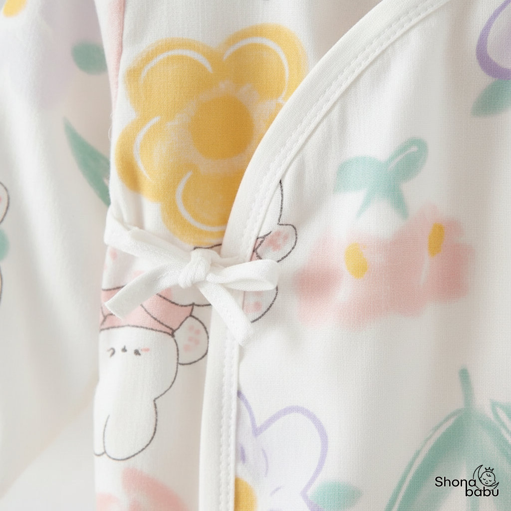 🌸 Pastel Floral Bunny Organic Wrap Bodysuit ✨