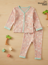 Premium Cotton Giraffe Baby Lounge Set – Soft Interlock PJs