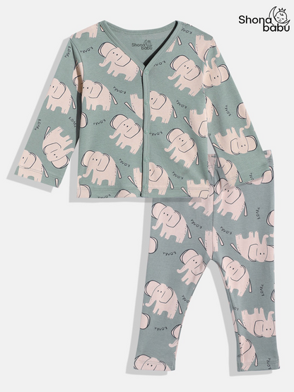 Premium Cotton Elephant Baby Lounge Set – Soft Interlock PJs