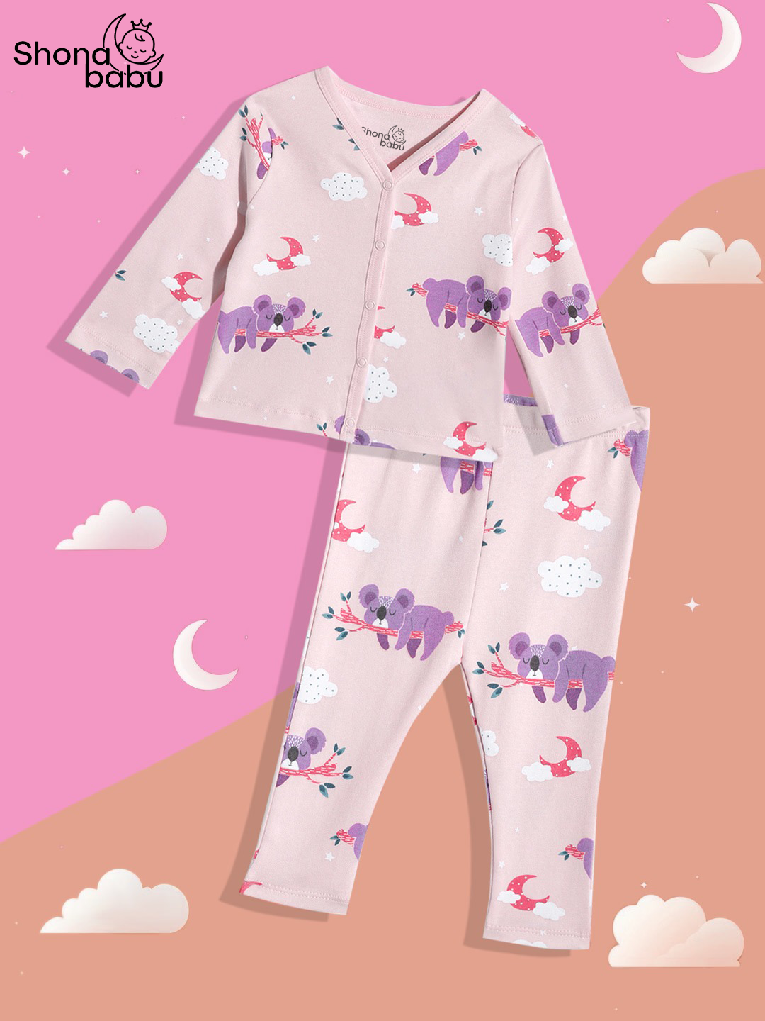 Pink Koala Cotton Baby Pajama Set – Soft & Skin-Friendly