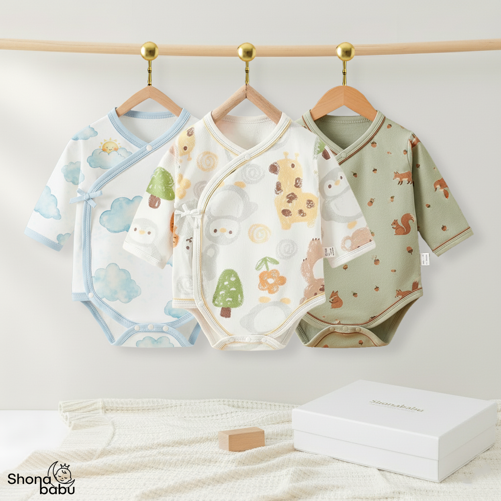 Earthy Forest Mix : Organic Cotton Kimono Bodysuits (Set of 3)