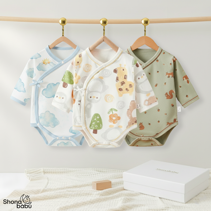 Earthy Forest Mix : Organic Cotton Kimono Bodysuits (Set of 3)