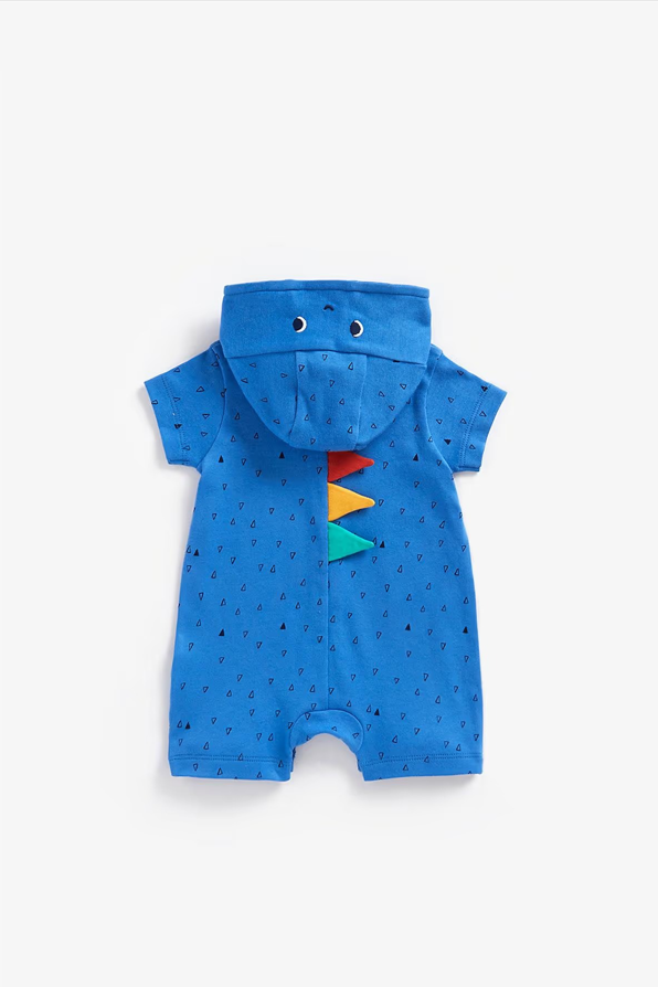 Premium Cotton Dino-Hood Romper (0-24M) – Soft Interlock Knit