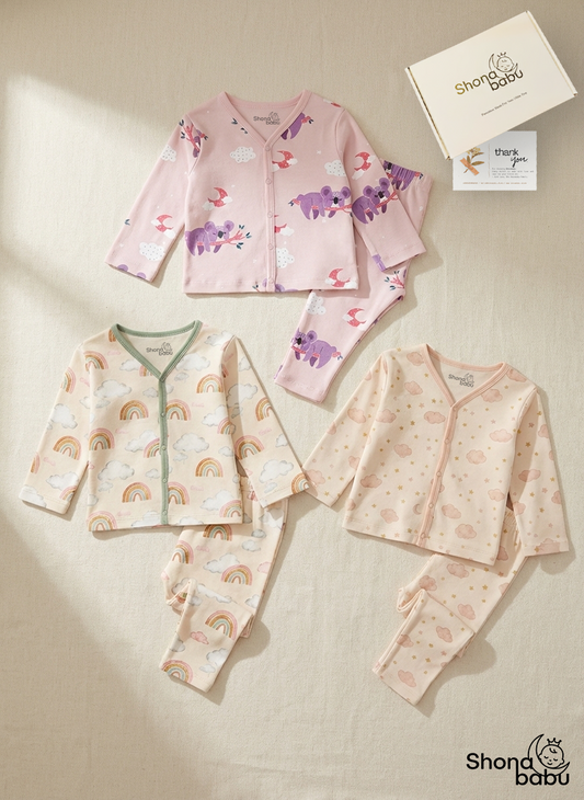 Luxury 6-Piece Cotton Pajama Set – Rainbow & Koala Edition