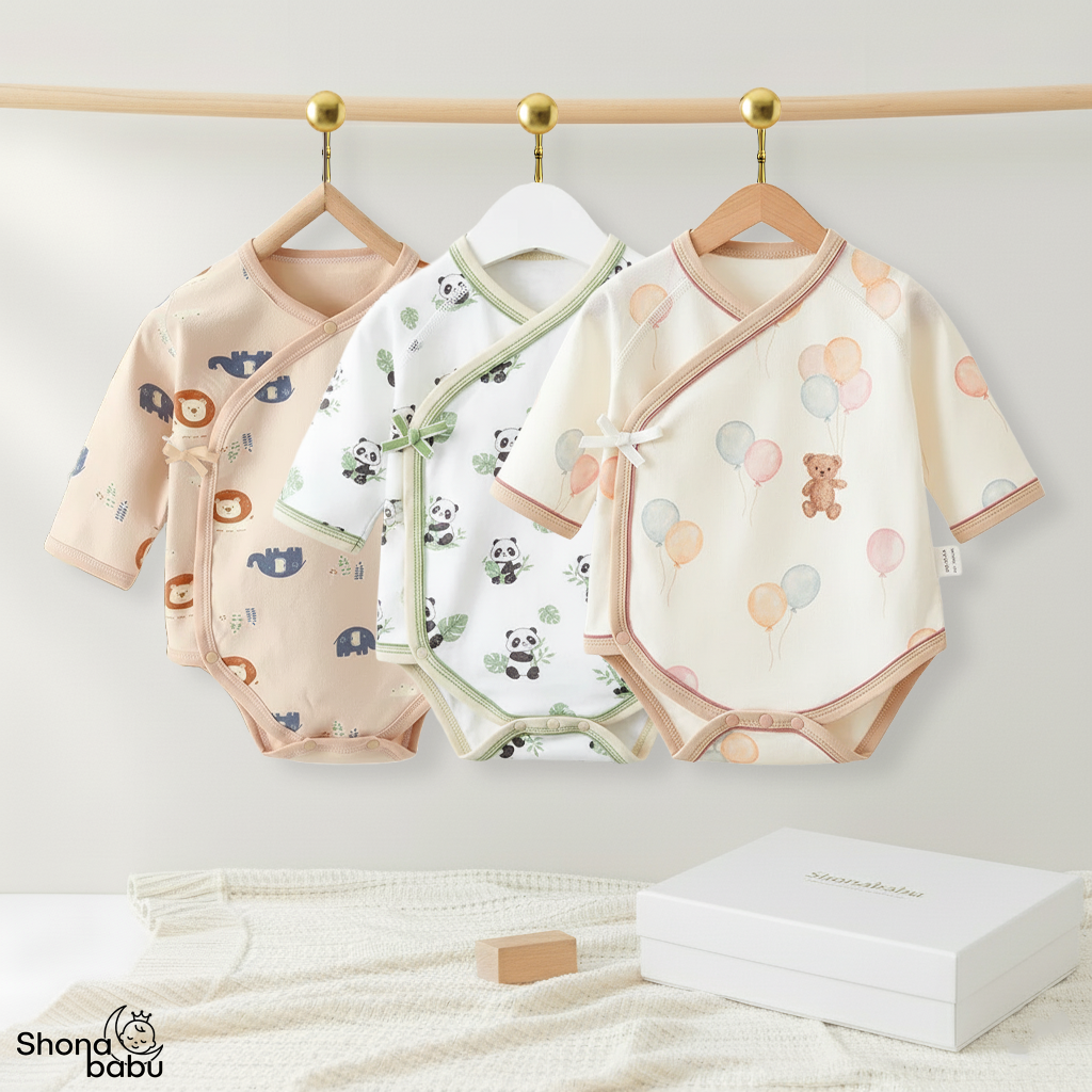 The Adorable Character Trio : Organic Cotton Kimono Bodysuits (Set of 3)