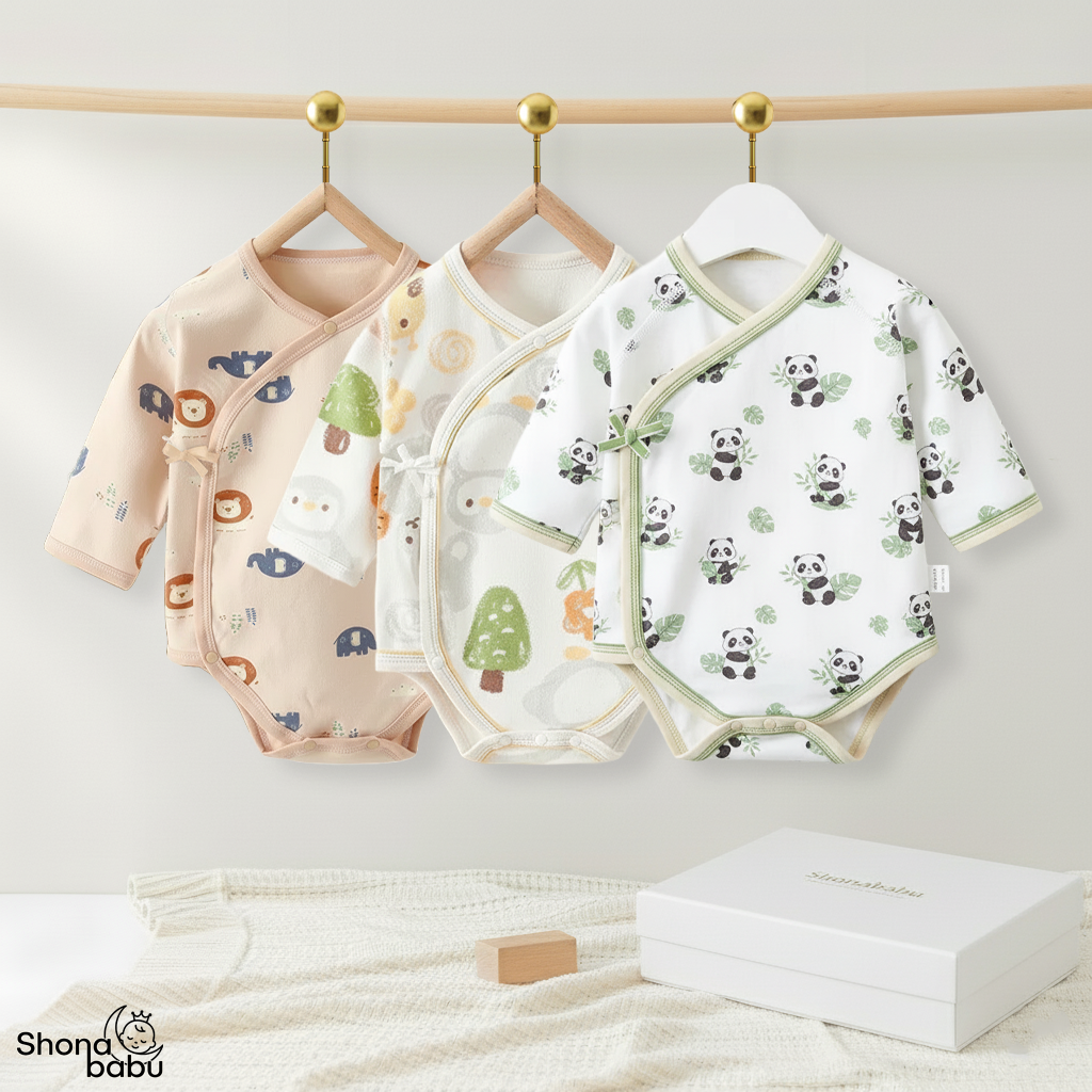 The Baby Zoo Adventure : Organic Cotton Unisex Kimono Bodysuits (Set of 3)