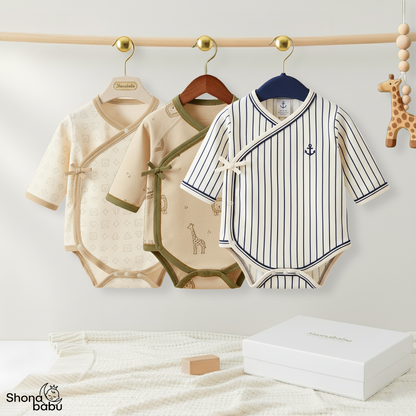 The Essential Premium Trio : Organic Cotton Kimono Bodysuits (Set of 3)