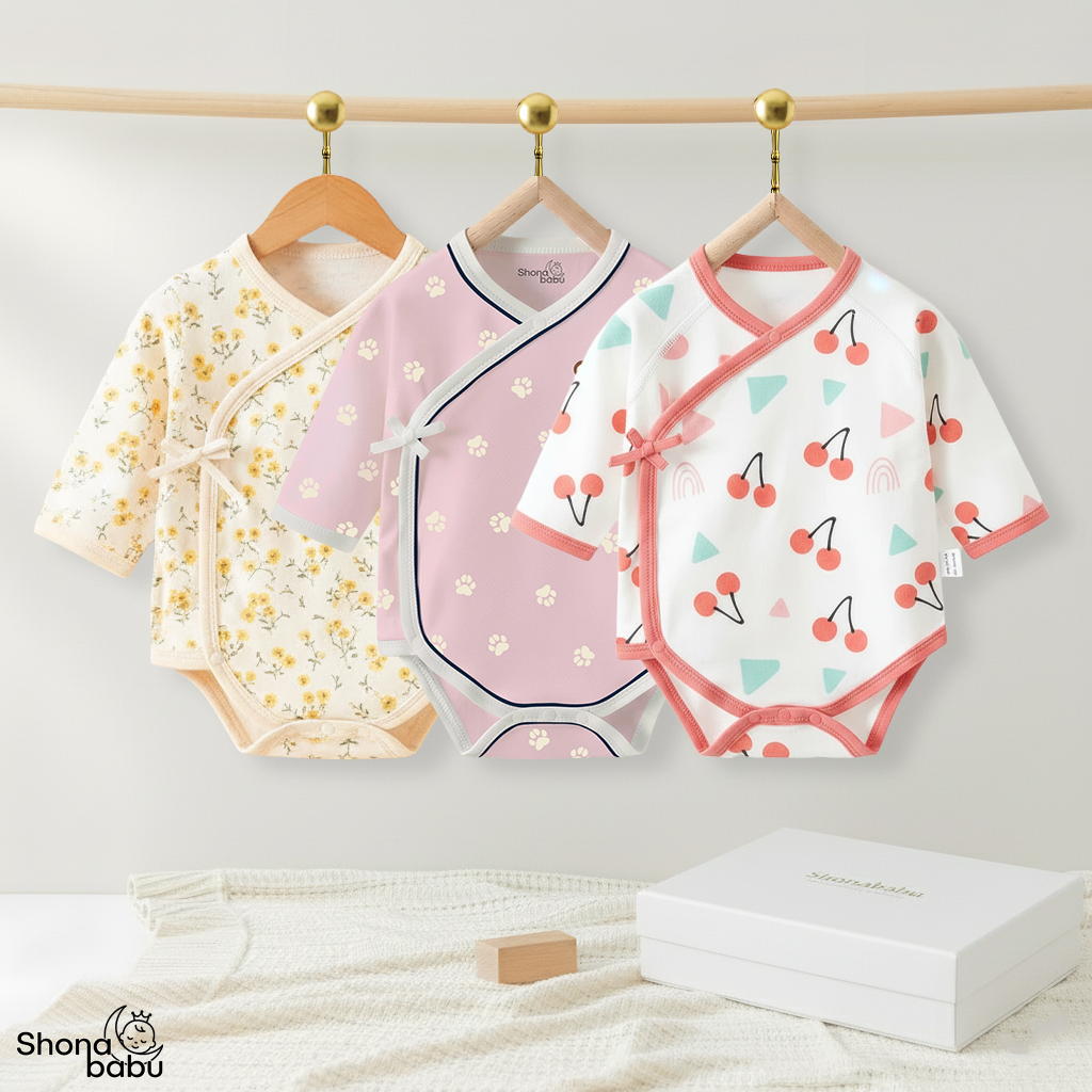 Vibrant & Playful Set : Organic Cotton Kimono Bodysuits (Set of 3)