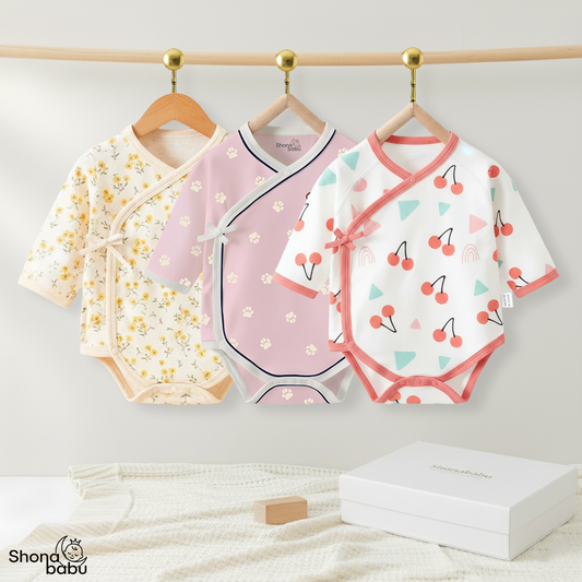 Vibrant & Playful Set : Organic Cotton Kimono Bodysuits (Set of 3)