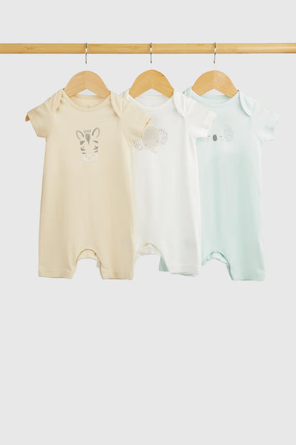 Safari Friends Half-Sleeve Romper Pack – Set of 3 (Unisex, 0–24 Months)