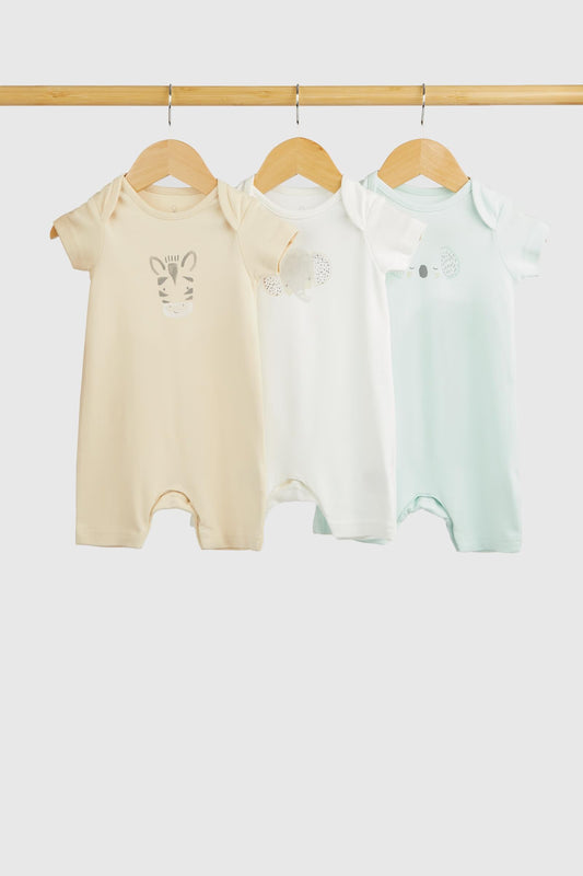 Safari Friends Half-Sleeve Romper Pack – Set of 3 (Unisex, 0–24 Months)