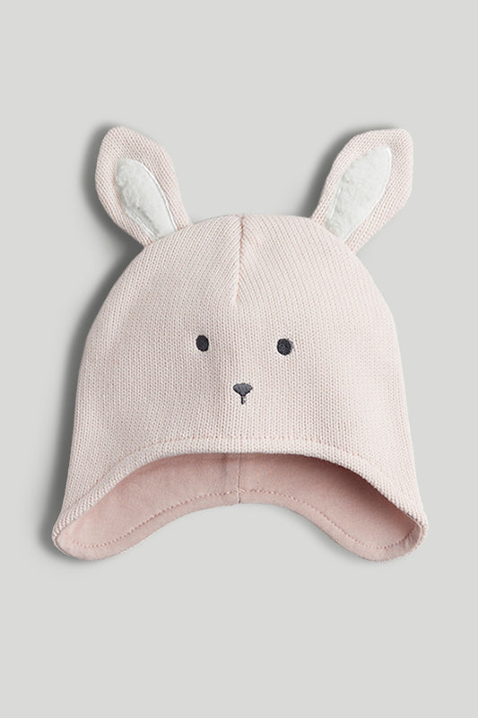 Tiny Treasures Bunny Ear Knitted Baby Cap – Soft Pink (0–12 Months)