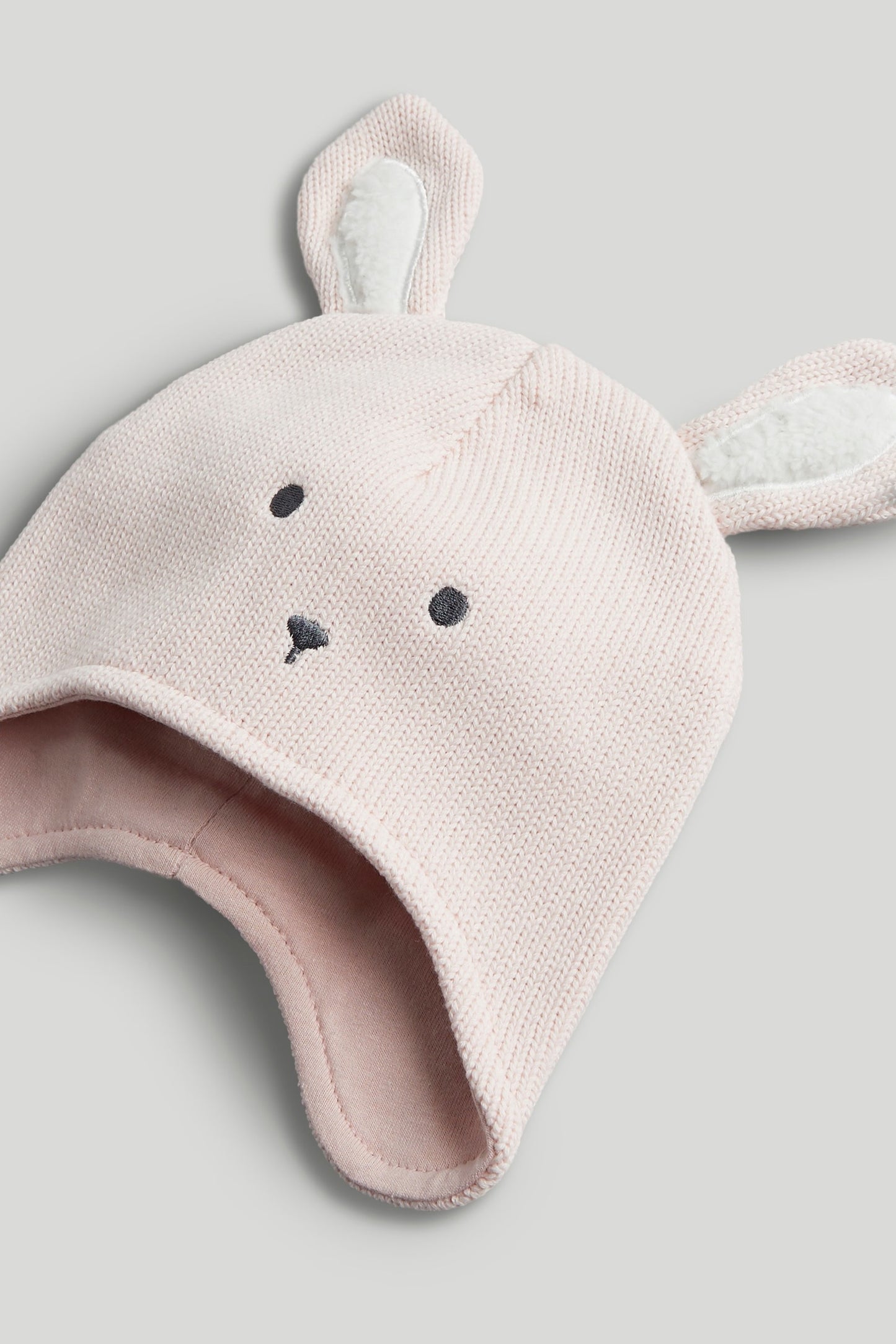 Tiny Treasures Bunny Ear Knitted Baby Cap – Soft Pink (0–12 Months)