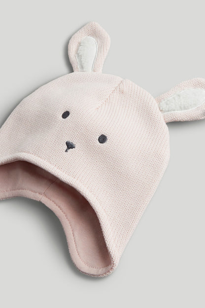 Tiny Treasures Bunny Ear Knitted Baby Cap – Soft Pink (0–12 Months)