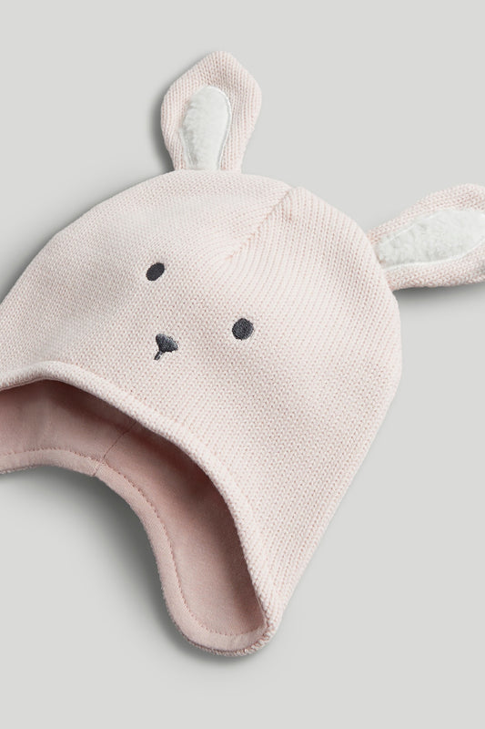 Tiny Treasures Bunny Ear Knitted Baby Cap – Soft Pink (0–12 Months)